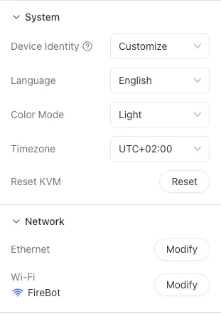 system settings
